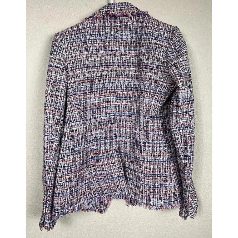 Veronica Beard Theron Double Breasted Tweed Jacket Blazer Frayed Trim Size 2 - Picture 2 of 12